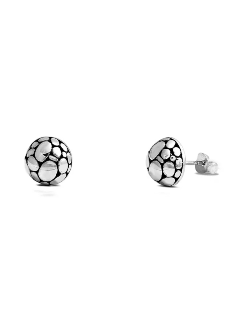 Sterling Silver Oxidized Pebble Mosaic Dome Stud Earrings